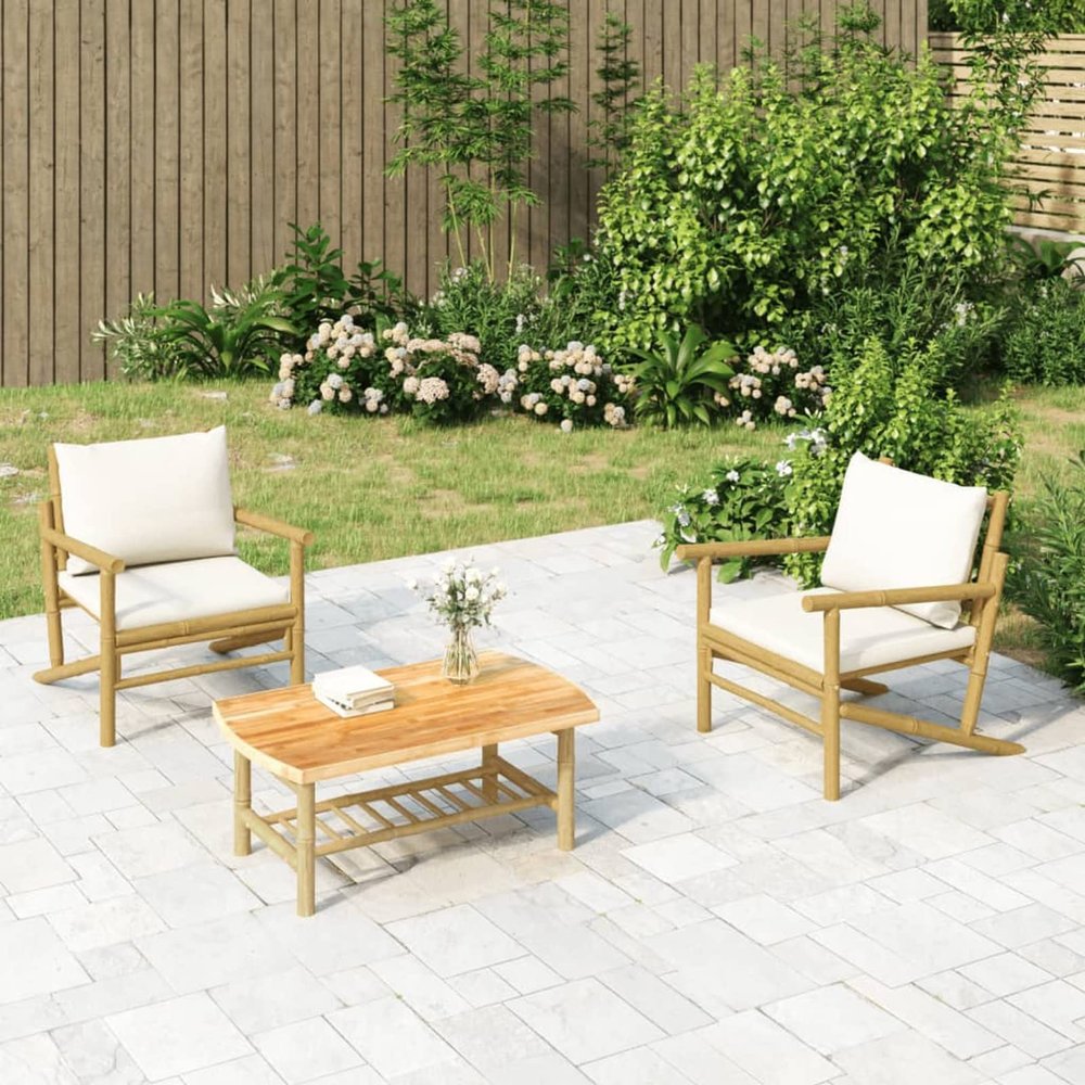 Juroupi 3-Piece Bamboo Garden Lounge Set with Cushions, Cream