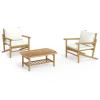 Juroupi 3-Piece Bamboo Garden Lounge Set with Cushions, Cream view 2