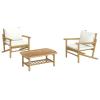 Juroupi 3-Piece Bamboo Garden Lounge Set with Cushions, Cream view 3