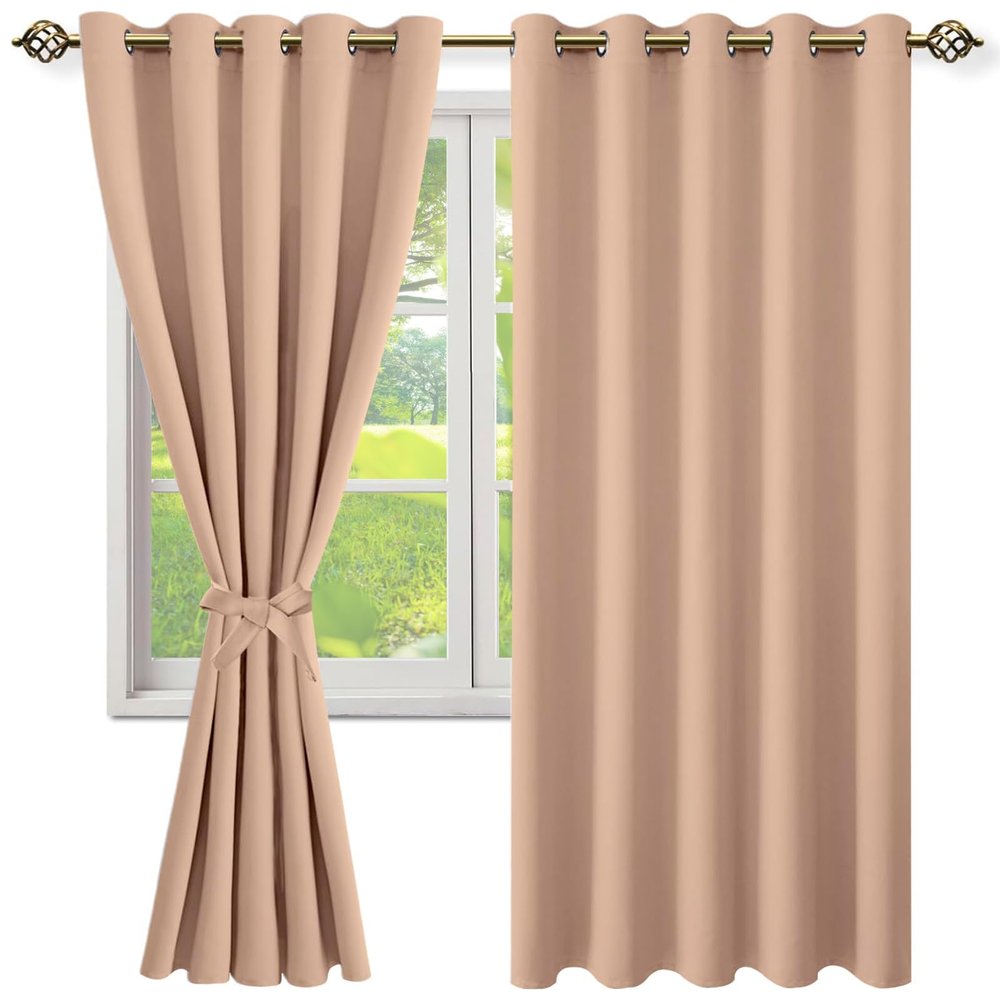 NINGBAI Blackout Grommet Curtains, 50 x 240 cm, Solid Khaki