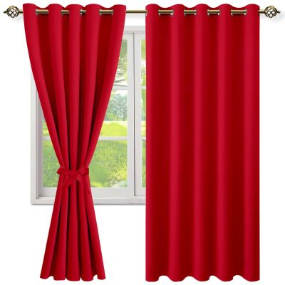 NINGBAI Blackout Curtains with Gathering Tape, 100 x 260 cm, Solid Red, 2 Panels