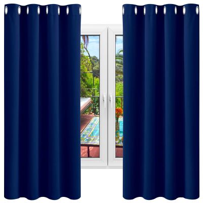 NINGBAI Blackout Curtains with Grommets, 80 x 220 cm, Dark Blue