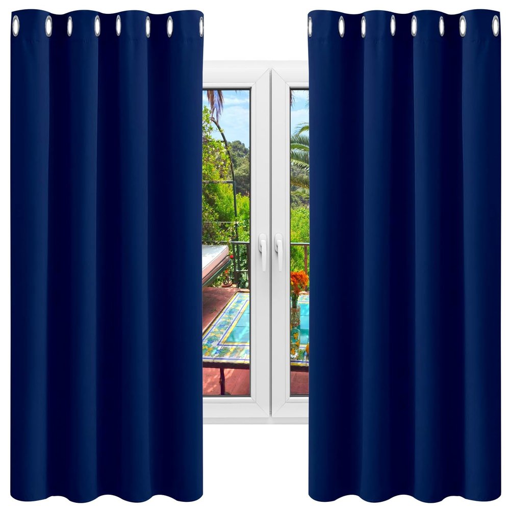 NINGBAI Blackout Curtains with Grommets, 80 x 220 cm, Dark Blue