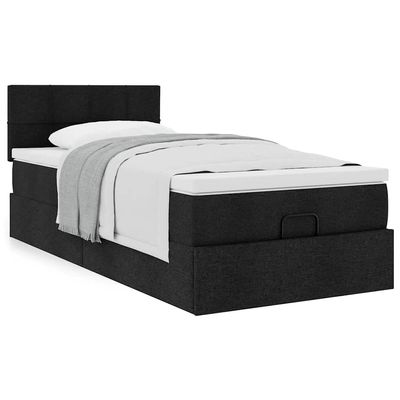 Ottoman Bed with Mattress, Black, 90 x 200 cm, Fabric