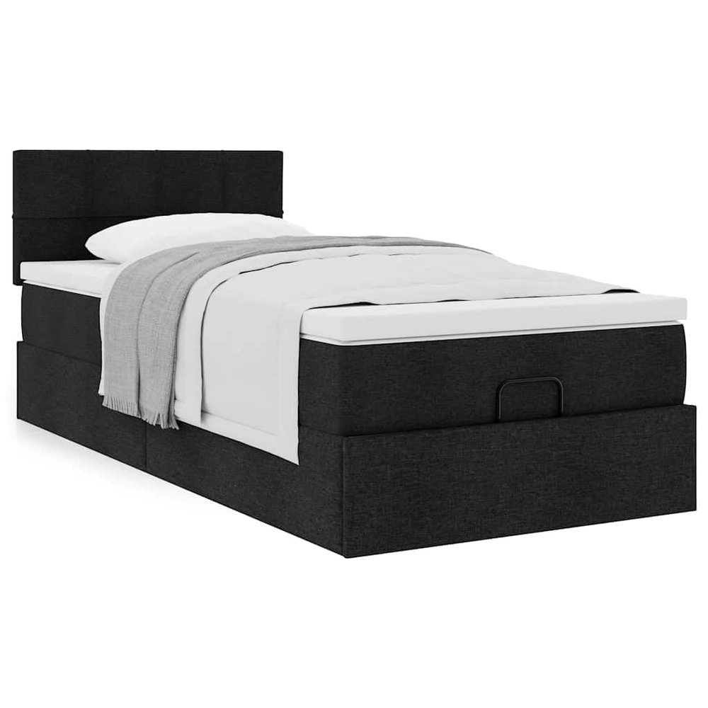 Ottoman Bed with Mattress, Black, 90 x 200 cm, Fabric