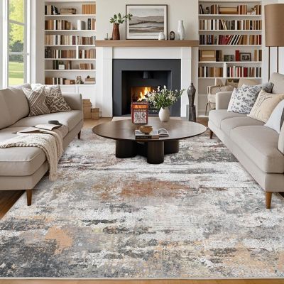 Chicnix Living Room Rug 200 x 300 cm, Large Washable Short-Pile Non-Slip Soft Modern Abstract Design, Gray Rust Beige