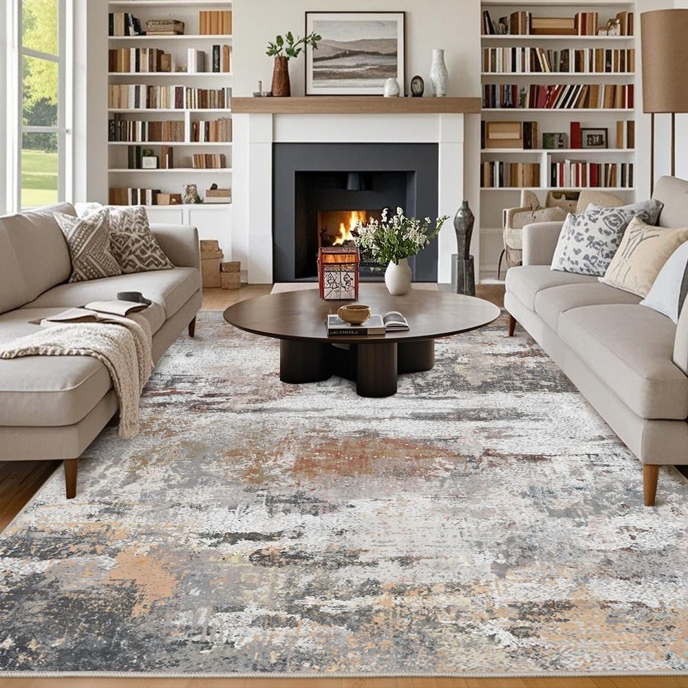 Chicnix Living Room Rug 200 x 300 cm, Large Washable Short-Pile Non-Slip Soft Modern Abstract Design, Gray Rust Beige
