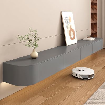 Aipunlus Wall-Mounted TV Cabinet, Floating TV Console with Doors, Media Wall Unit for Living Room and Office (Gray, 240 cm)