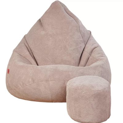 Slevobox XXL Velvet Bean Bag with Footstool, Powder Pink, 95 x 95 x 120 cm
