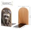 Personalized Wooden Bookends with Metal Base, Raccoon Print, Modern and Sturdy, for Home or Office, 1 Pair view 2