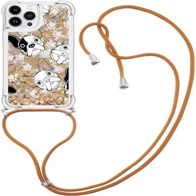 TQmchun iPhone SE 2022 Case with Strap, Transparent Glitter TPU Bumper