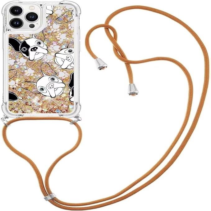 TQmchun iPhone SE 2022 Case with Strap, Transparent Glitter TPU Bumper