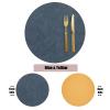 Stfery Set of 6 Round Placemats, Natural PVC Leather, Blue and Yellow, Washable, 33 x 33 cm view 2