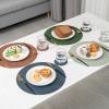 Stfery Set of 6 Round Placemats, Natural PVC Leather, Blue and Yellow, Washable, 33 x 33 cm view 4