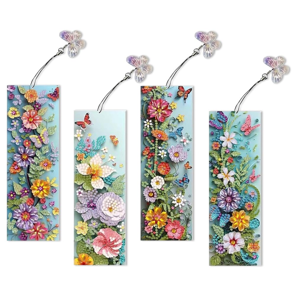 Spring Diamond Painting Bookmarks, 5D Flower, Bird and Butterfly Bookmark Craft Kit with Tassels