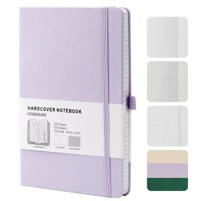 HOMEMARS A5 Blank Notebook, 21 × 14.5 cm, 200 Pages, 100 GSM, Purple PU Leather Hardcover
