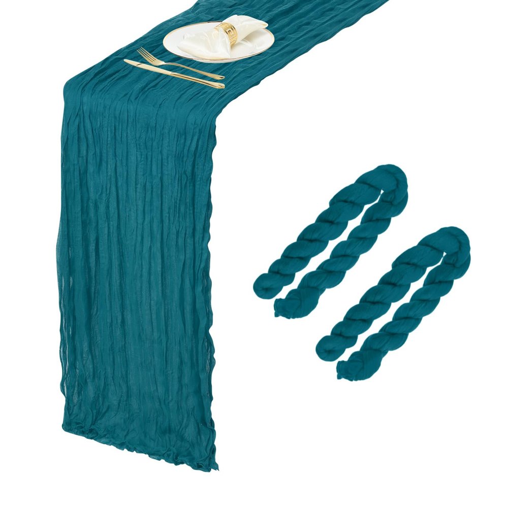 sourcing map Cheesecloth Table Runner, Rustic Table Runner for Holidays, Romantic Gauze Table Decor for Weddings, Birthdays and Parties, 300 x 299 cm, Blue-Green, 2 Pieces