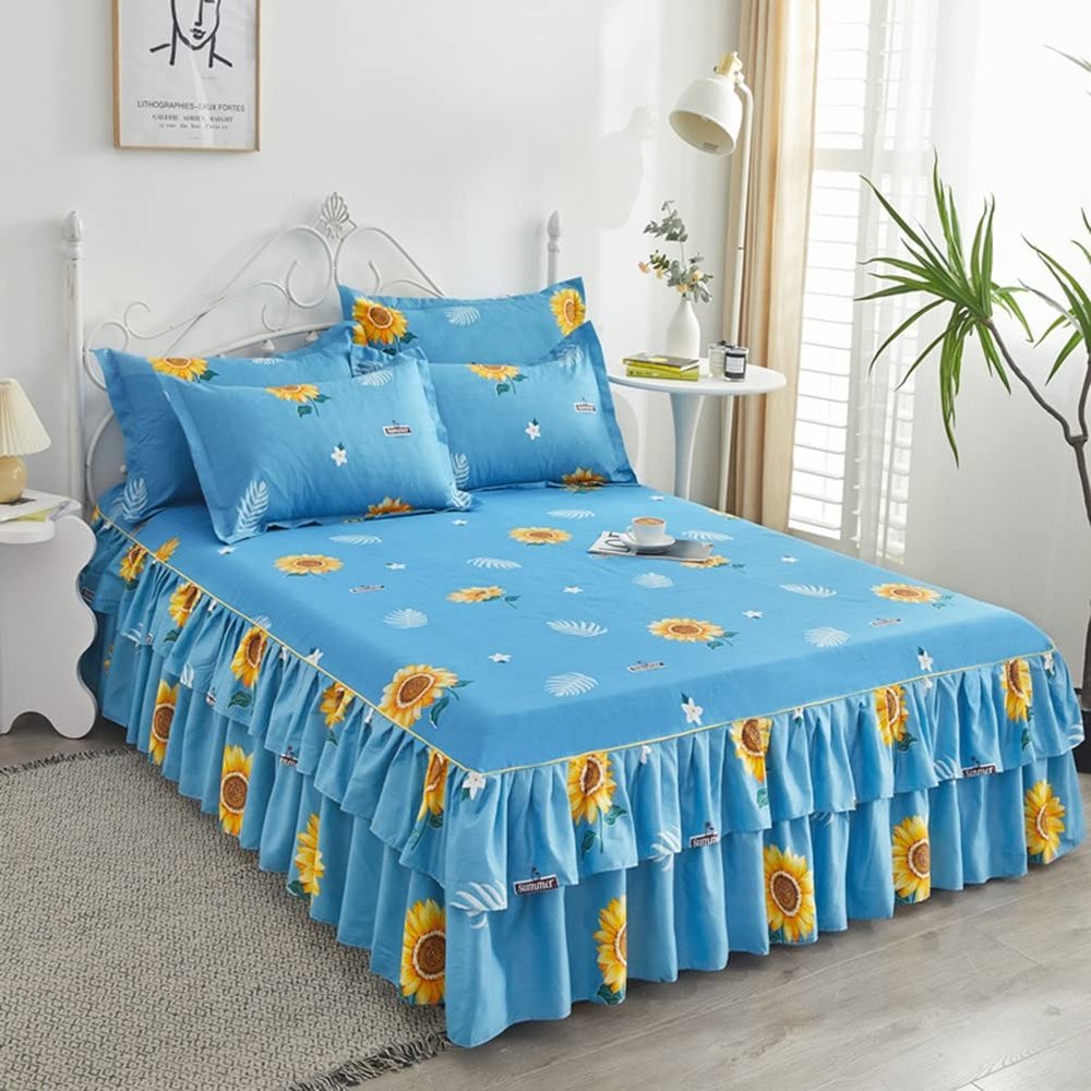 Ruffled Bed Skirt with 2 Pillowcases, Machine Washable, Rosso, 180 x 220 cm