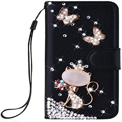 BLOTECH Flip Wallet Case for Motorola Moto G05 4G, Black PU Leather with Rhinestones