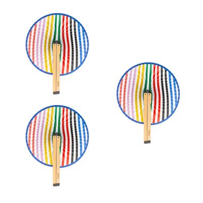 Fisura Folding Fan with Colorful Stripes, Paper Pai Pai, 3-Piece Set
