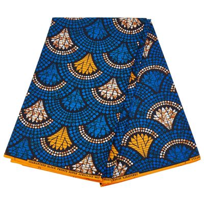 MAYJOYDIY 5.9 m Blue African Ankara Wax Print Fabric, 1.1 m Wide, Fan Pattern