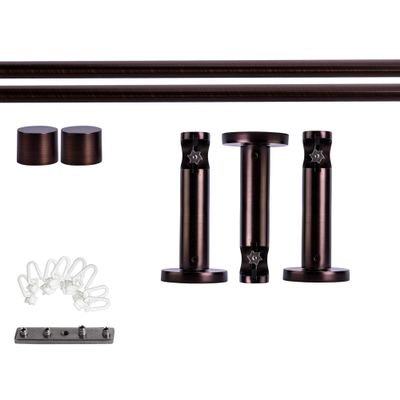 Victoria M. Curtain Rod Set with Cap Finials, Wall Brackets and Flat Rings, 19 mm, 280 cm, Single Track, Brushed Red Bronze