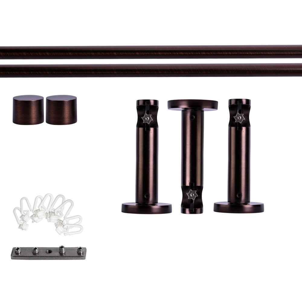 Victoria M. Curtain Rod Set with Cap Finials, Wall Brackets and Flat Rings, 19 mm, 280 cm, Single Track, Brushed Red Bronze