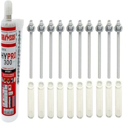 Heavy-Duty Approved Fastening Set: 10 × 10 × 165 mm A4 Anchor Rods + 1 Liquix Pro 1 + 10 × 16 × 85 mm Sieve Sleeves, M6–M16 Installation Sets (A4 Stainless Steel, M10 × 165 mm)