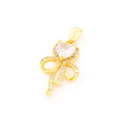 Vintageparts Bow Pendant with Cubic Zirconia Heart, 18K Gold-Tone PVD Coated