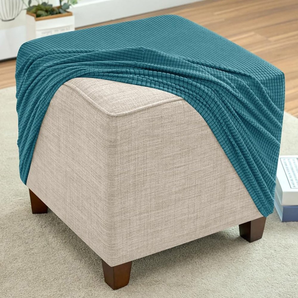 RTSFKFS Square Ottoman Cover, 40x40–80x80 cm, Stretch Cover for Footstools and Ottomans, Turquoise Green, 72x72 cm