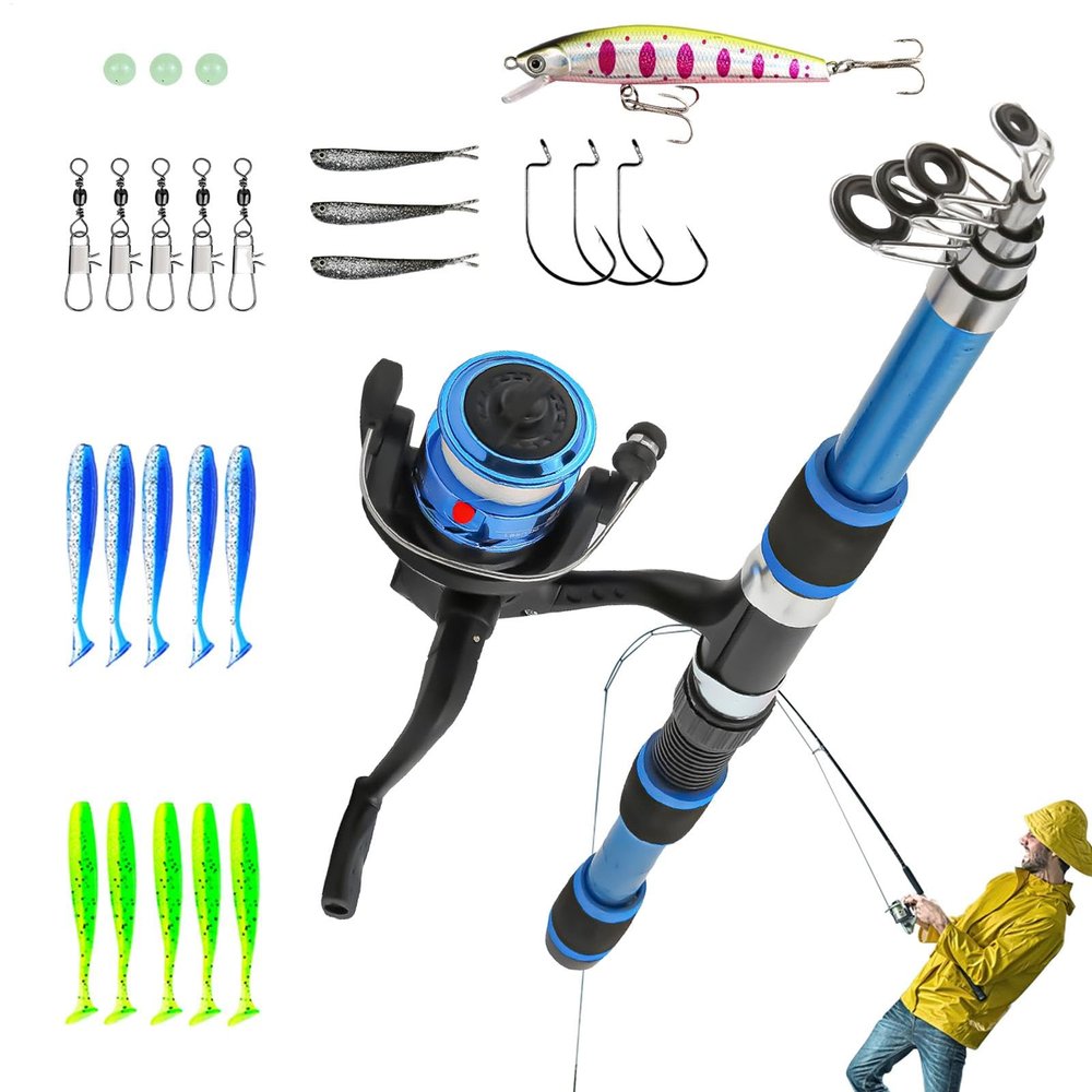 Acunny Kids Fishing Rod and Reel Combo, Portable Retractable Fishing Set