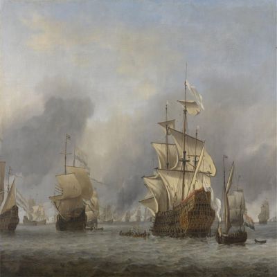 PSVDCTOO Vintage Wall Art Canvas Painting, The Conquest of the Royal by Willem Van De Velde, 60 x 90 cm