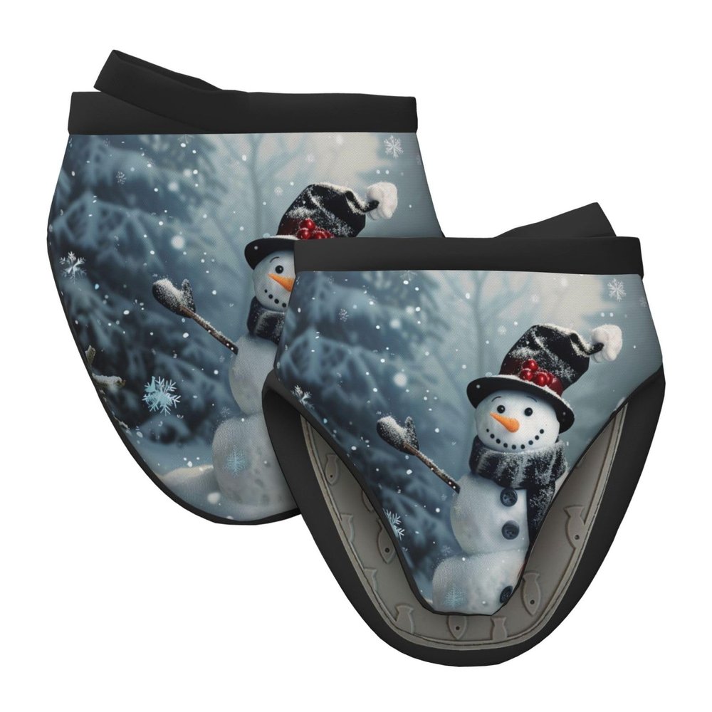 Silicone Oven Mitts, Happy Snowman Christmas Design, 2-Piece Set