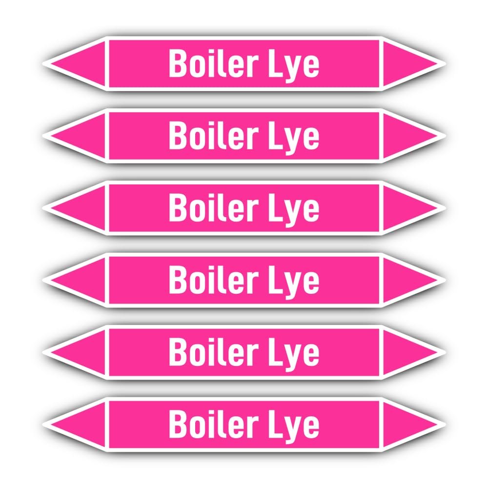 Sticker: 200 x 30 mm, 6 pcs. - Group 7 - Lyes - Pipeline Identification - per DIN 2403 - Language: English - Boiler Lye