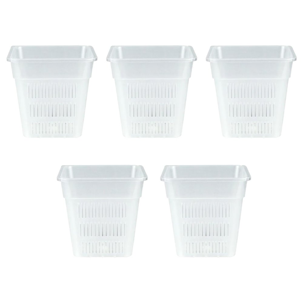 Transparent Square Orchid Pots, Set of 5, Breathable PP, 12 x 11 x 11.4 cm