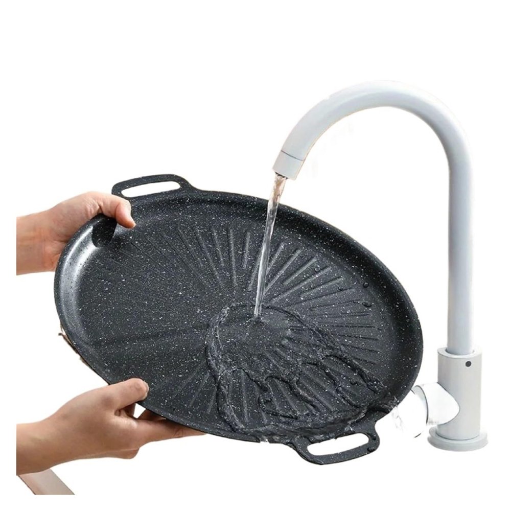 AHUFGN Cast Iron Griddle Frying Pan, Large Oval Nonstick Grill Plate, Multifunctional Grill Tray (14.96-inch Large)