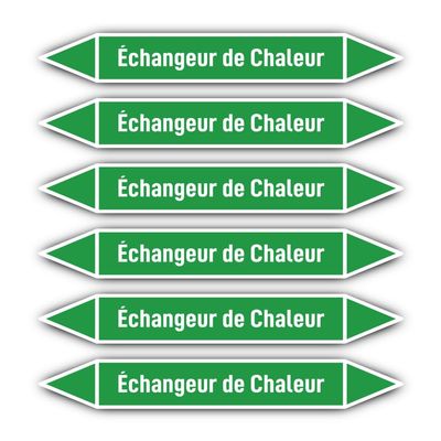Stickers: 200 x 30 mm, 6 pcs. – Group 1 – Water – Pipe Identification – DIN 2403 – French – Heat Exchanger