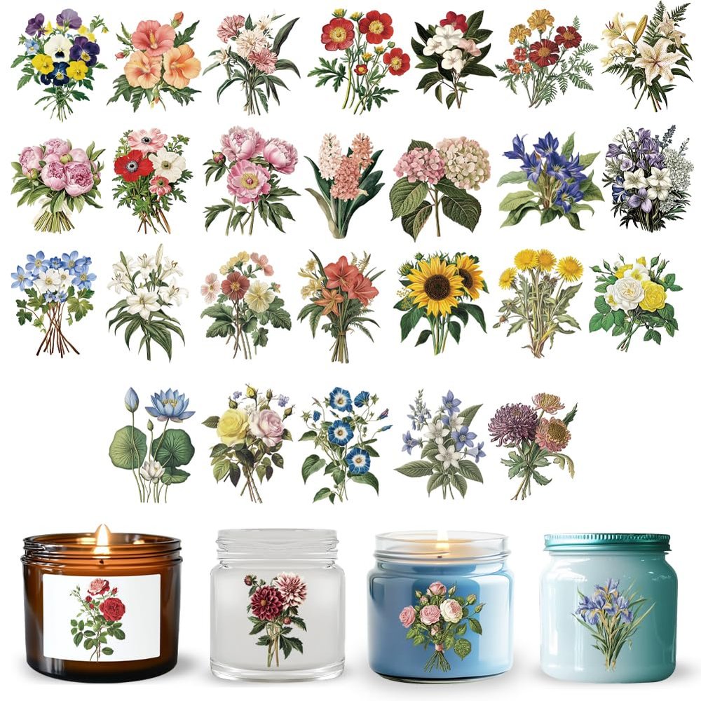 GOMAKERER 10-Sheet UV DTF Cup Wrap Transfer Stickers, Botanical Floral Waterproof Decals for Cups and DIY Bottles
