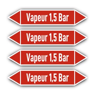 Labels: 300 x 45 mm, 4 pcs. - Group 2 - Steam - Pipe Identification - DIN 2403 - French - Steam 1.5 bar