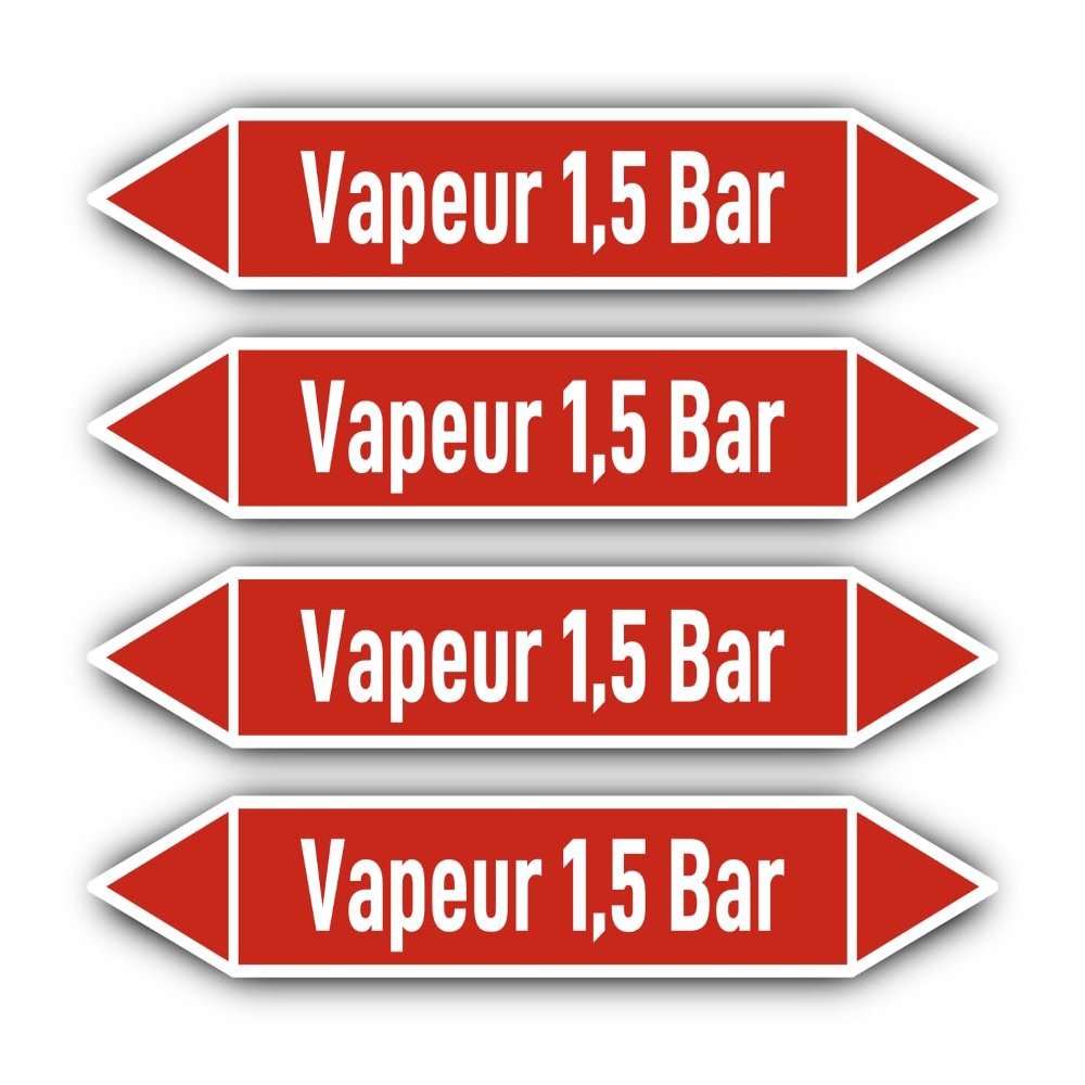 Labels: 300 x 45 mm, 4 pcs. - Group 2 - Steam - Pipe Identification - DIN 2403 - French - Steam 1.5 bar
