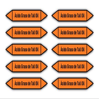 Stickers: 100 x 15 mm, 10 pcs - Group 6 - Acids - Pipe Marking - DIN 2403 - Spanish - Tall Oil Fatty Acid