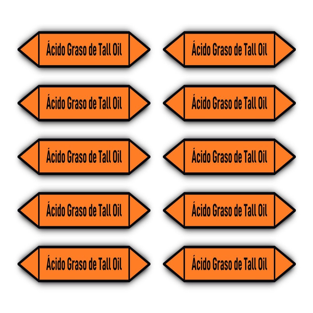 Stickers: 100 x 15 mm, 10 pcs - Group 6 - Acids - Pipe Marking - DIN 2403 - Spanish - Tall Oil Fatty Acid