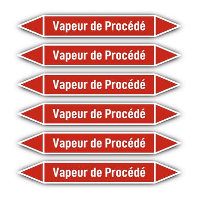 Stickers 200 x 30 mm, 6 pcs - Group 2 Steam - Pipeline Identification - DIN 2403 - French - Process Steam