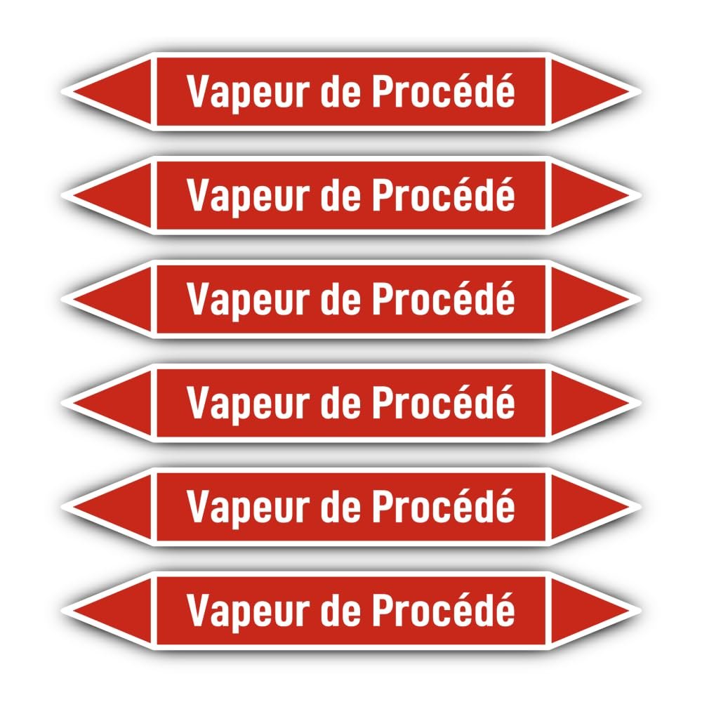 Stickers 200 x 30 mm, 6 pcs - Group 2 Steam - Pipeline Identification - DIN 2403 - French - Process Steam