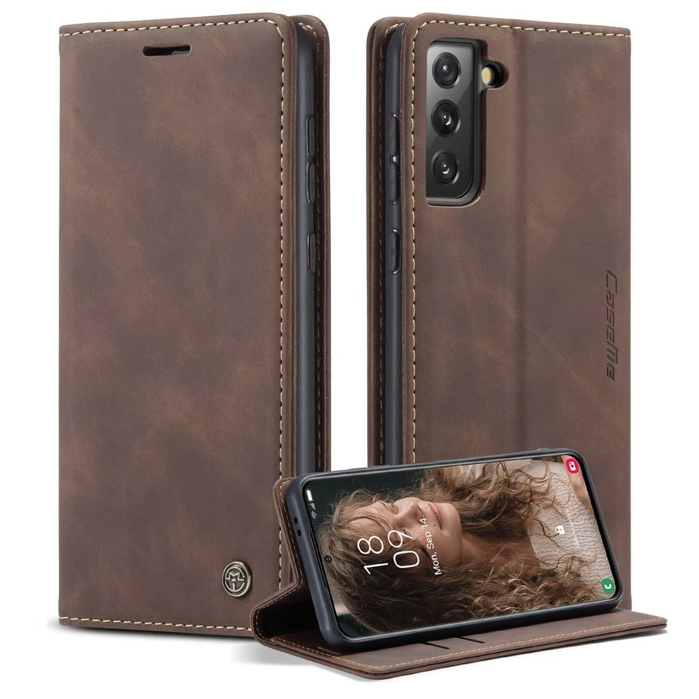 xinyunew Flip Case for Samsung Galaxy S21 Plus, Premium PU Leather Wallet Cover, Coffee