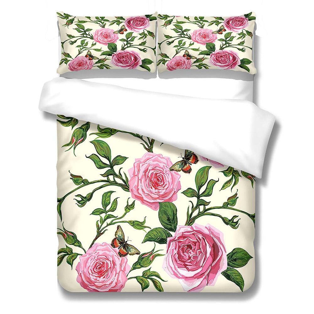 Green Leaves 200 x 200 cm Microfiber Winter Duvet Cover Set, 3-Piece