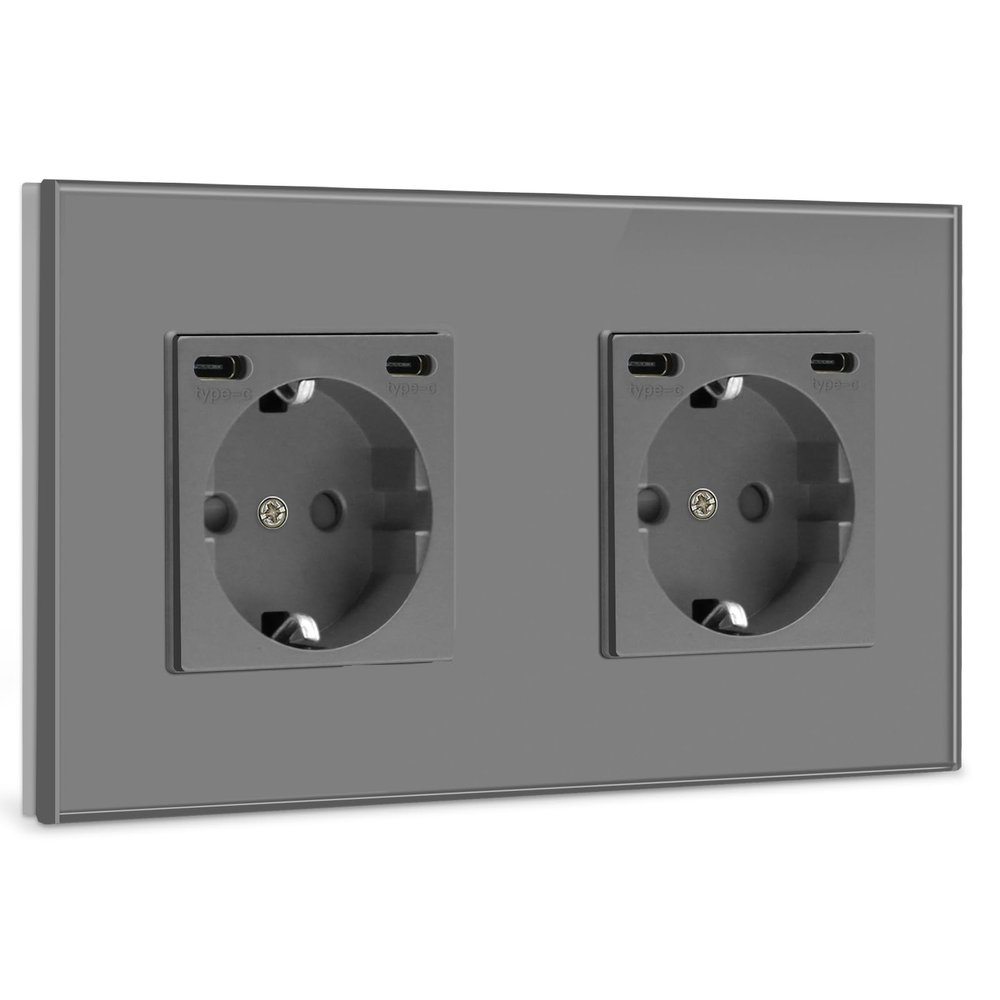 BSEED Flush-Mount Wall Outlet with 2 USB-C Ports, 16A 250V, Gray