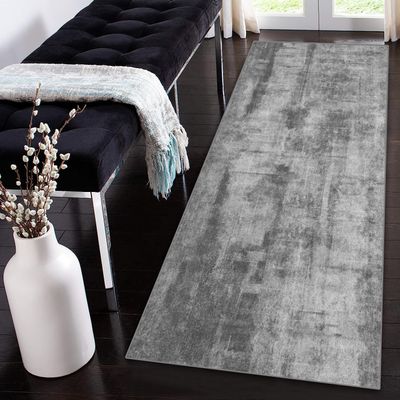 Siunwdiy Smoke Gray Washable Non-Slip Runner Rug, 110 x 420 cm