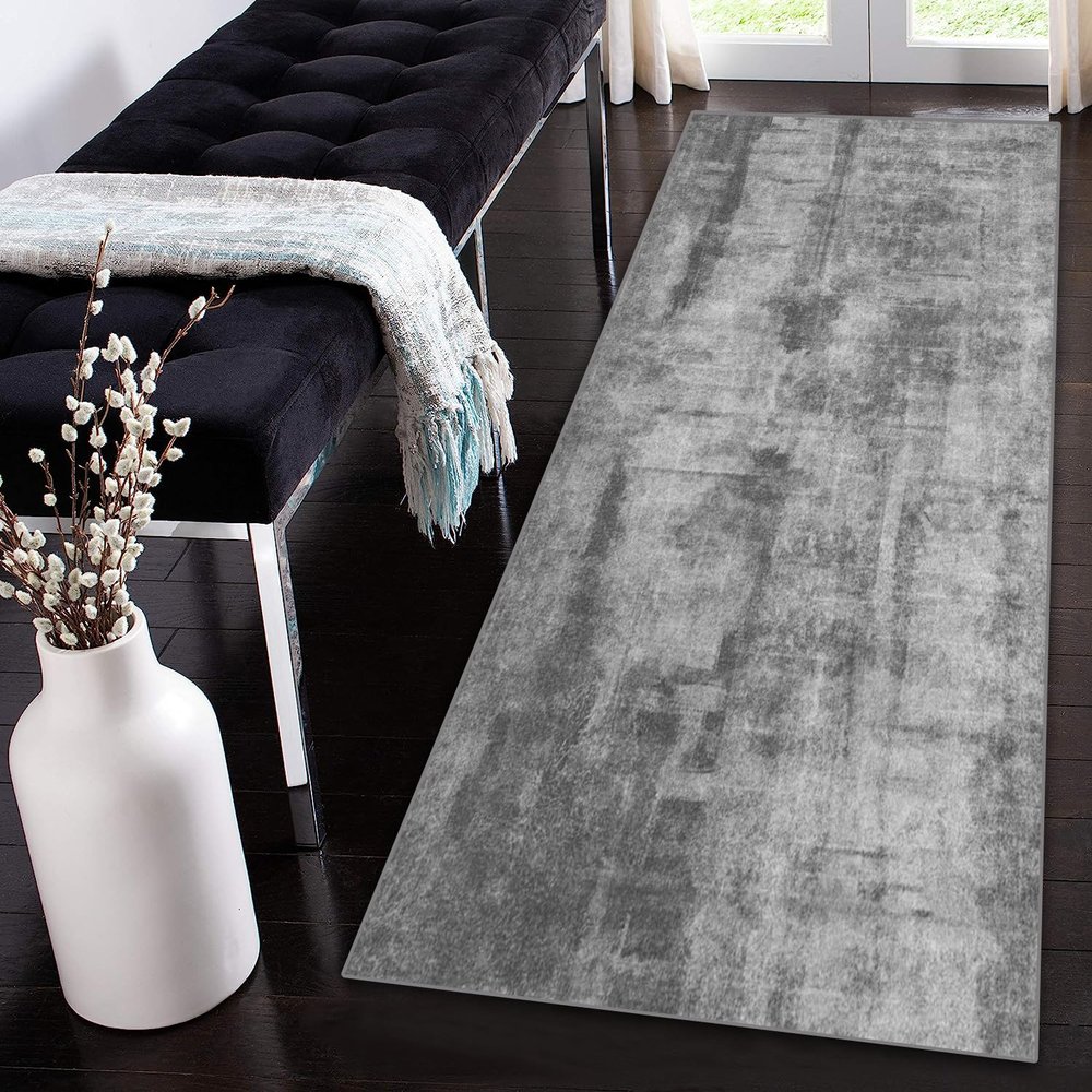 Siunwdiy Smoke Gray Washable Non-Slip Runner Rug, 110 x 420 cm