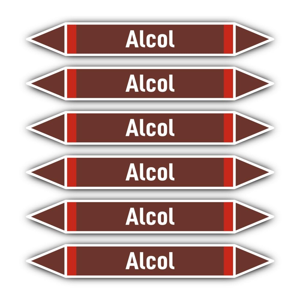 Stickers: 200 x 30 mm, 6 pcs. - Gruppo 8 - Liquidi Infiammabili - Pipe Marking - DIN 2403 - Italian - Alcol